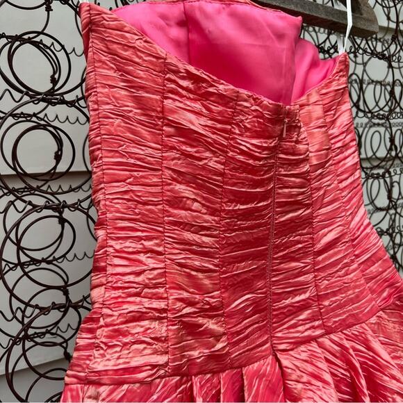 Vintage 80s 90s Jessica McClintock coral bubble strapless ruched prom dress - Picture 6 of 9
